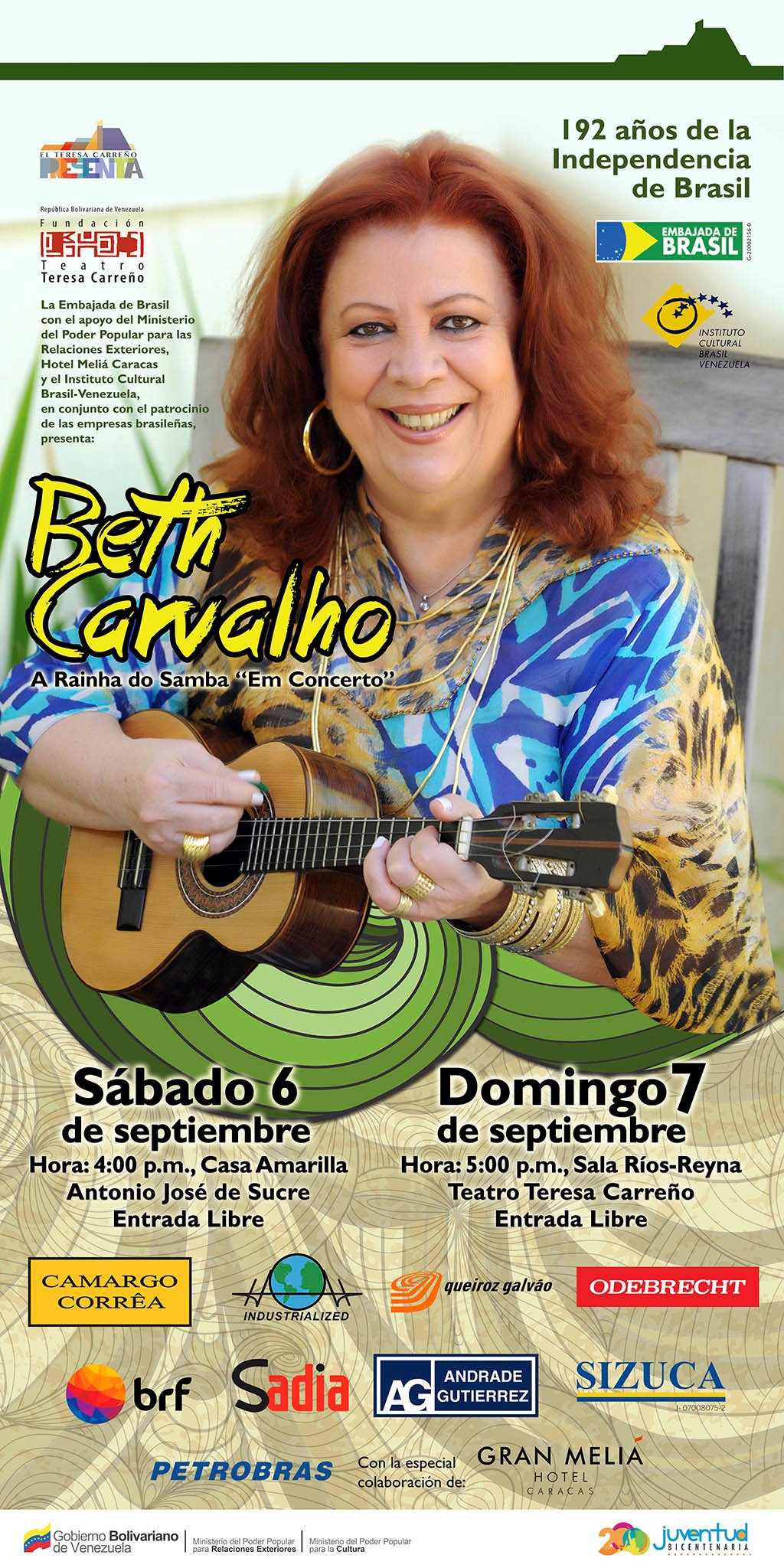 Viene a celebrar los 192 años de la Independencia de Brasil BETH CARVALHO ESTARÁ EN CARACAS