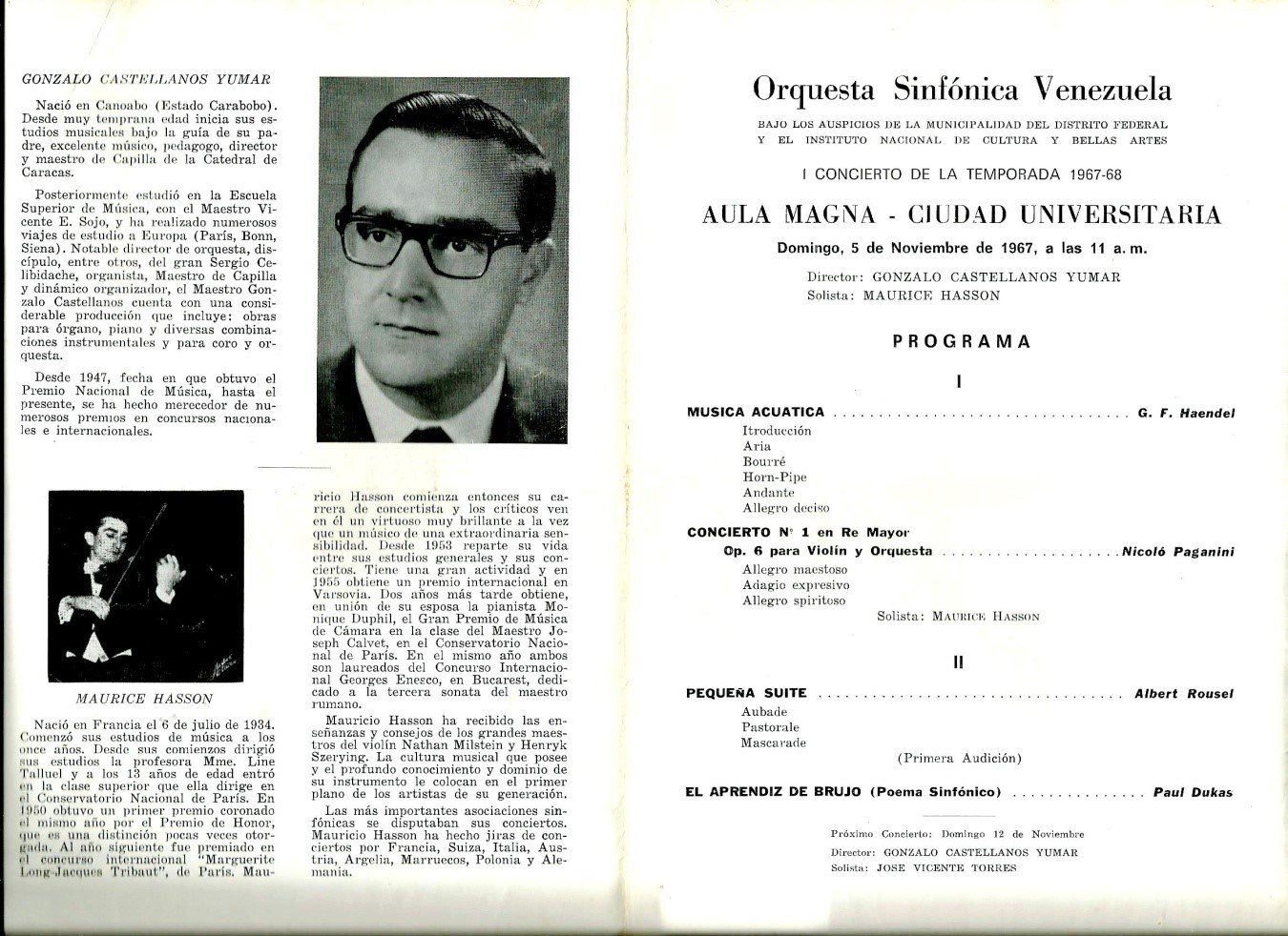 Felipe Izcaray Programa del 5 de Noviembre de 1967.