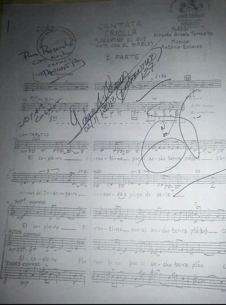 Cantata Criolla Esta joya con las firmas de los maestros Gustavo Dudamel, Idwer Álvarez, Gaspar Colón y Tarsisio Barreto. Autógrafo otorgado a Ricardo Castillo